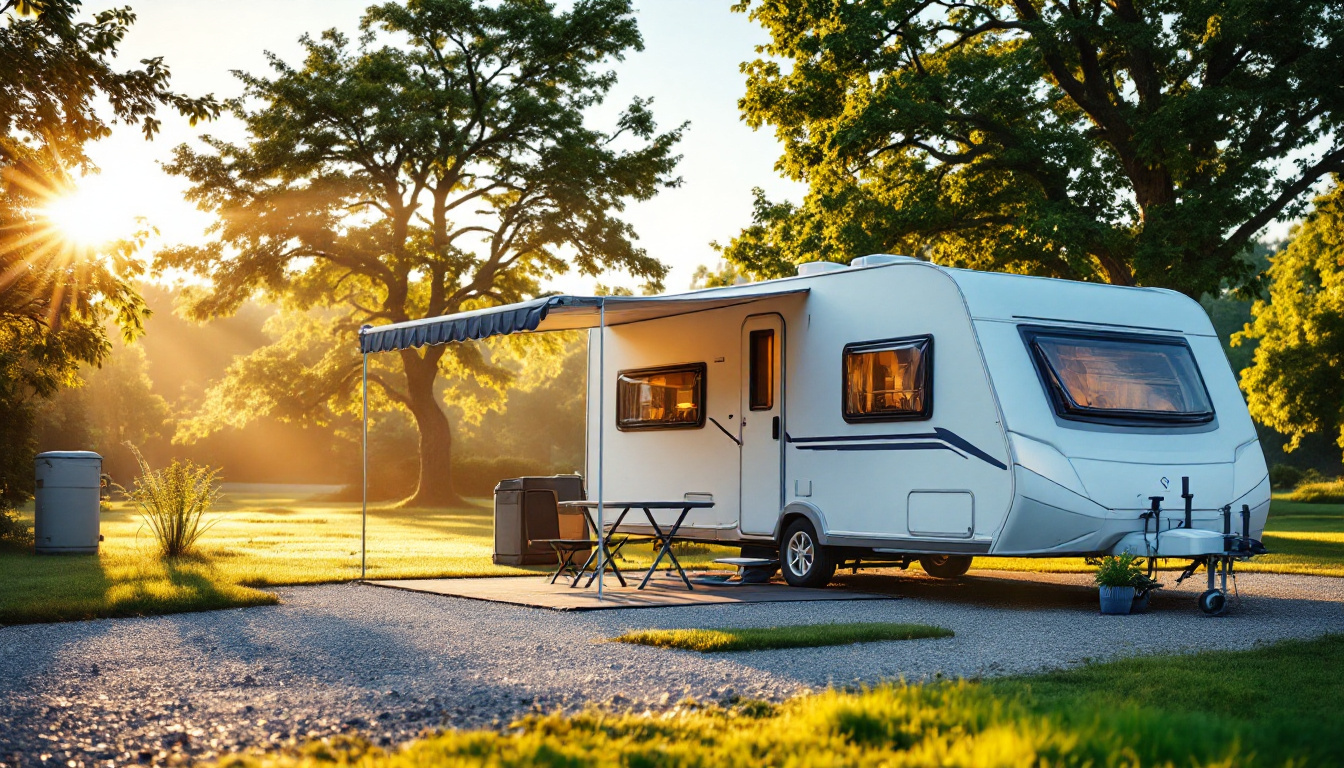 Wohnwagen auf einem der Campingplätze für Wohnwagen mit Stromanschluss und Stellplatz